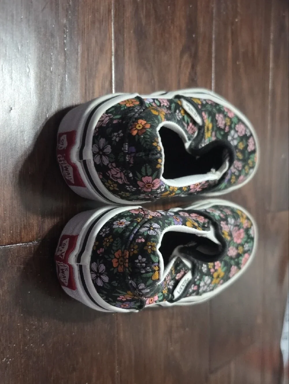 Vans Kids Black Floral Slip-On Sneakers with Pink & Yellow Flowers